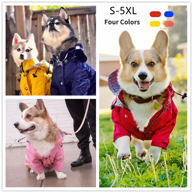 Dog Zip Up Raincoat Reflective Buttons Pet Jacket Windbreaker With Hood For Large Dogs S-5XL Large Breed