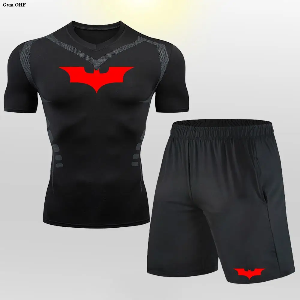 T Shirt Shorts Suit Men Tracksuit Bat Compression Gym Tight Yoga Sets Workout Jogging Top Fitness Clothing Sportswear 4