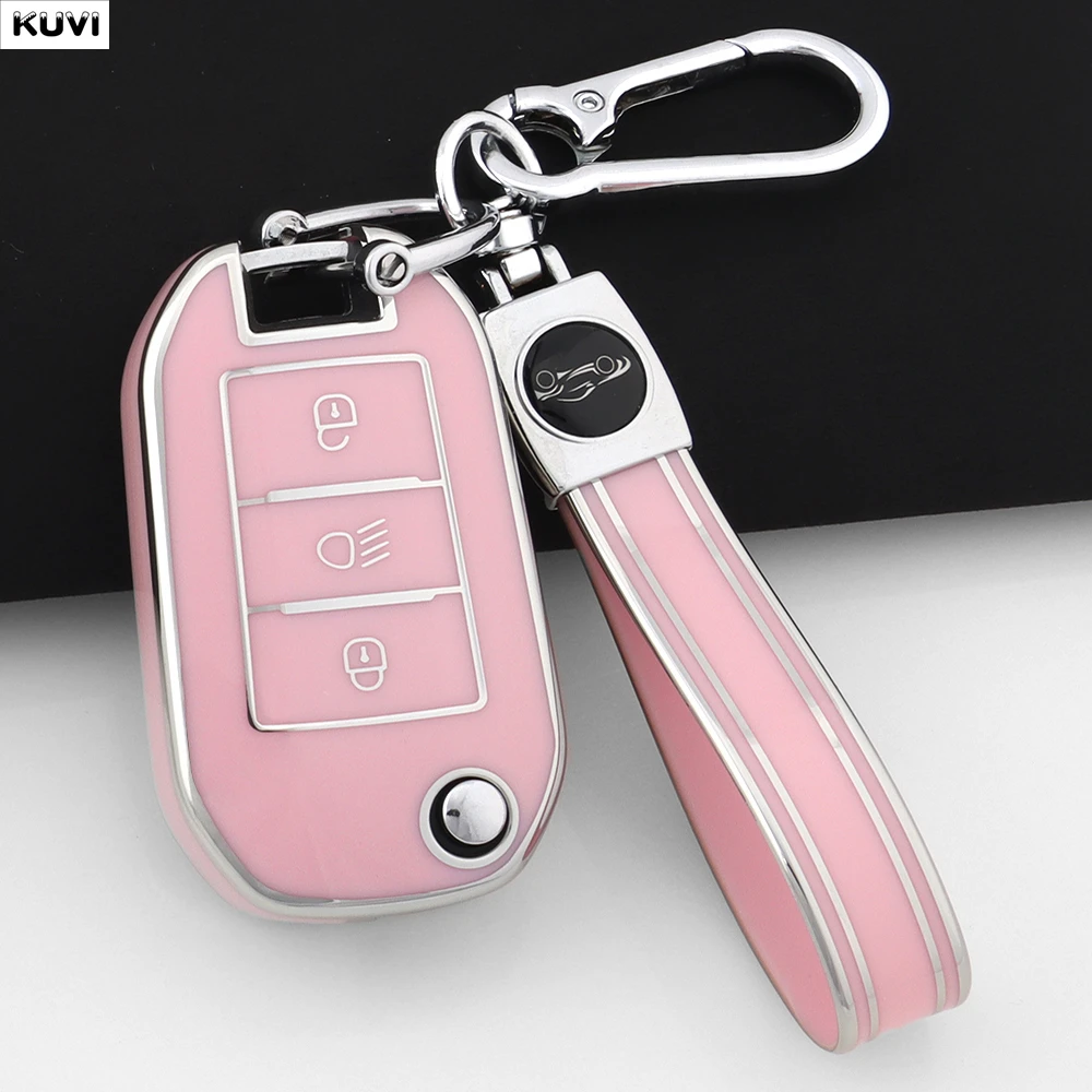 Pink TPU Style Car Folding Key Case Cover Shell