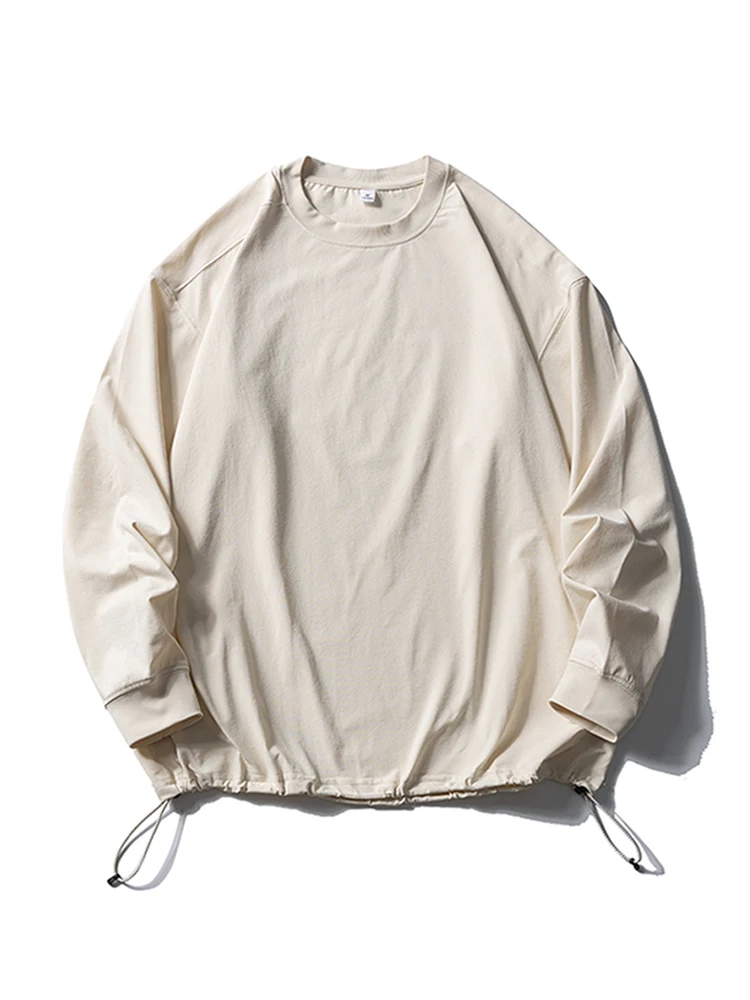 Loose Fit Long Sve T-irt Men's Outdoor Sports Qui Dry Casual Sle Pure Color Dstring Crew Ne Top by GPstudio