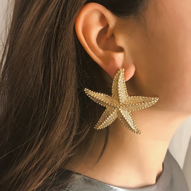 Fashion Exaggeration Summer New Golden Starfish Earrings for Woman Holiday Party Bohemian Jewelry Accessories for Women 2
