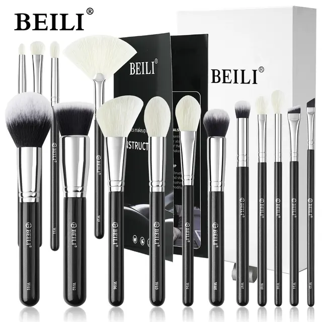 BEILI 15PCS Makeup Brushes Powder Foundation Highlight Concealer Eyeshadow Blending Make Up Brush Set pinceaux de maquillage