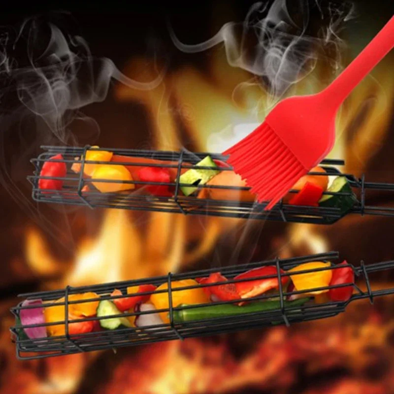 BBQ Grilling Basket BBQ Grilling Accessories Camping BBQ Grill Basket Portable Stainless Steel Non-Stick Reusable Durable BBQ Vegetables Outdoor Tools