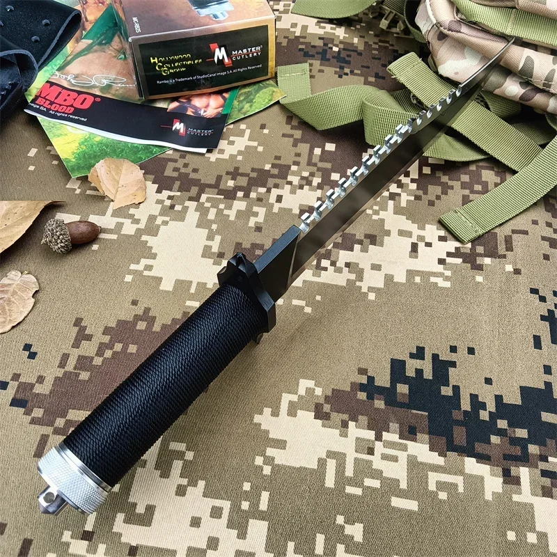 New Rambo II Survival Fixed Blade 9Cr18Mov Blade 420 Steel Tube Wrap Paracord Handle Outdoor Tactical Knife Fighting EDC Tools 4