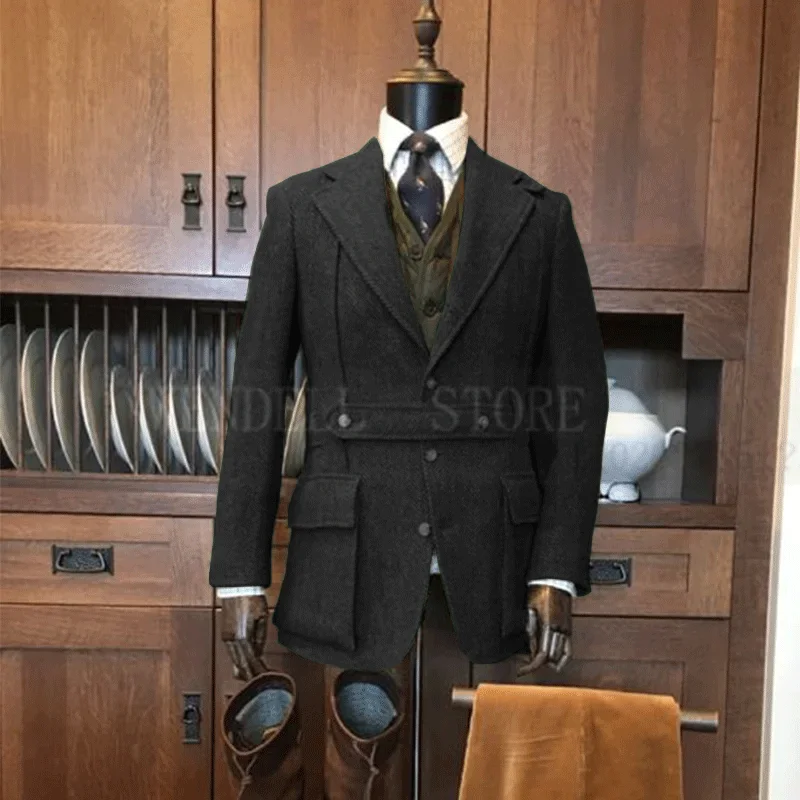 Men Suits Jackets Herringbone Men's Jacket Vintage Steampunk Outerwear Slim Fit Tailored