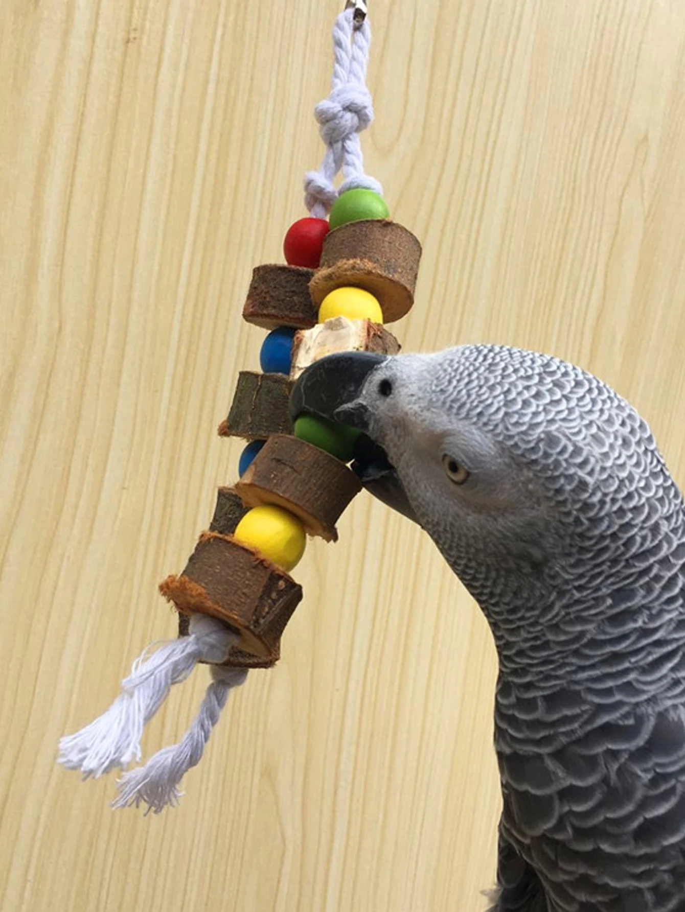 Papageien-Vogelspielzeug aus Holz, Kauspielzeug aus Holz für Papageien, Kaubiss, hängender Käfig, Dekoration, Schnabel, Schleifspielzeug mit Glocke, Vogelzubehör – Detail 5