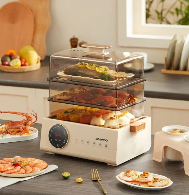 DAEWOO Steamer Electric Steam Pot Cooking Steaming Household Small Automatic Reservation Stewing Food Dumplings Pan Warmer Pots