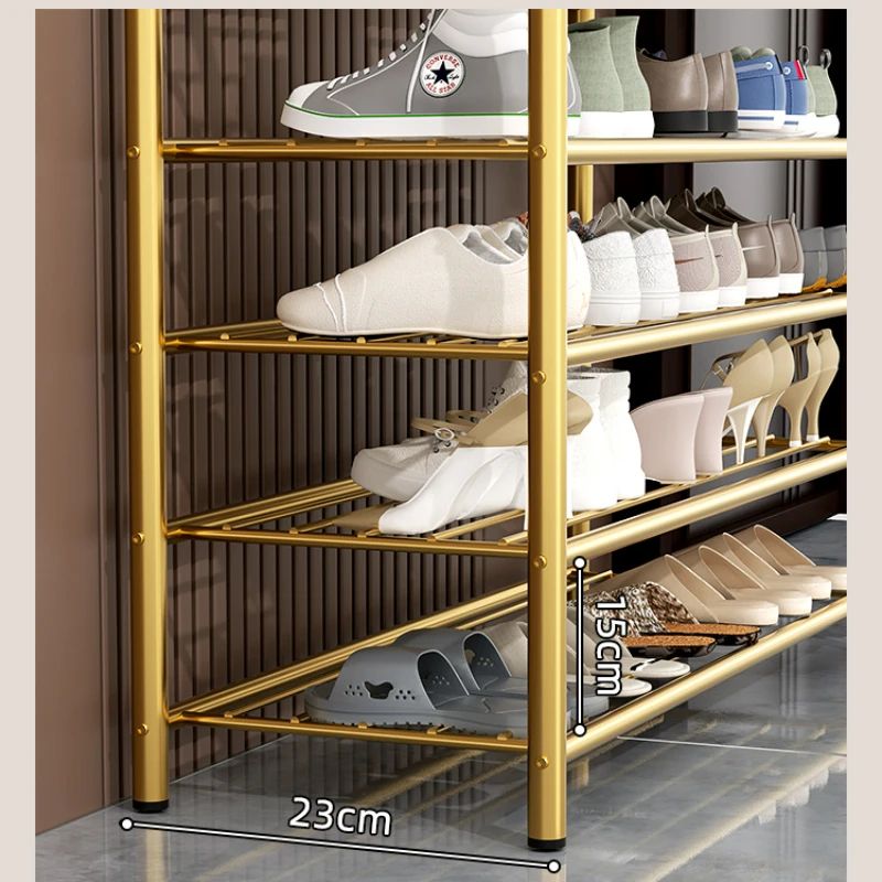 Gold Metal Shoe Rack Strong Bearing Capacity Indoor Shoe Storage MultiLayer Narrow Large Capacity Organizer
