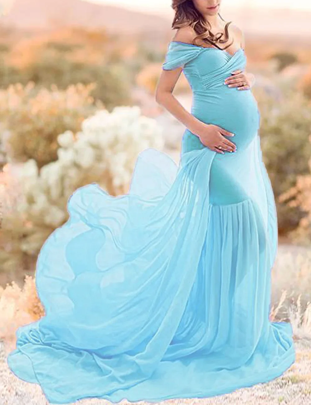 

New Maternity Photography Props Pregnancy Dress For Photo Shooting Off Shoulder Pregnant Dresses For Women Maxi Maternity Gown