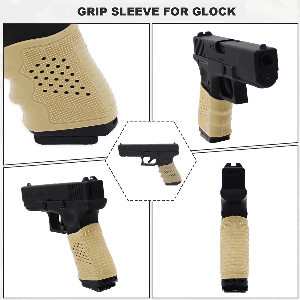 Tactical Pistol Holster Rubber Grip Glove Sleeve 2Pcs Anti-Slip for Glock 17 19 23 Airsoft Hunting