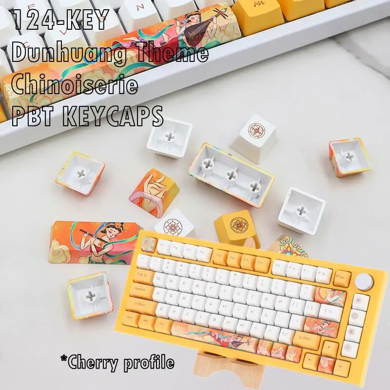 Dunhuang Theme 124 Keys PBT Keycaps Set English Assemblies for Mechanical Keyboards 61/68/82 Compact Layout Cherry |