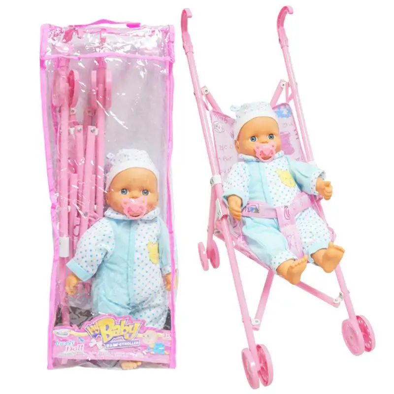 

Babies Push Walker Doll Stroller Kids Pretend Play Folding Stroller With Soft Body Babies Doll And Pacifier Funny Girl Play
