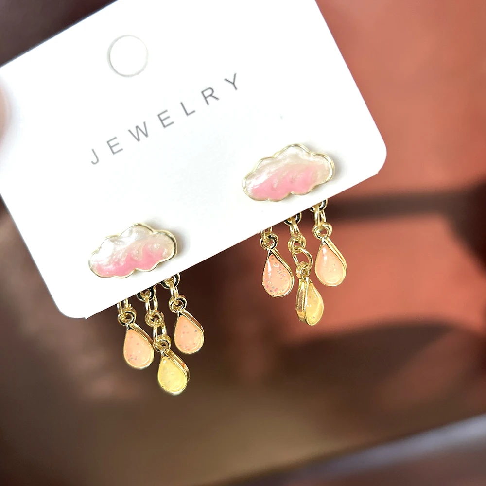 Dangle Earrings Cute Cloud Blue Rain Drop Dangle Earrings For Women Sweet White Glaze Charming Jewelry