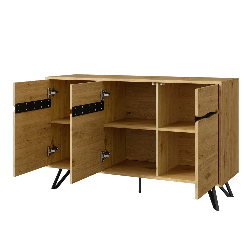 Modernes 3-türiges Holz-Sideboard – großer Stauraum, organisiert Geschirr, Snacks und Alltagsutensilien, elegantes modernes Design – Detail 11