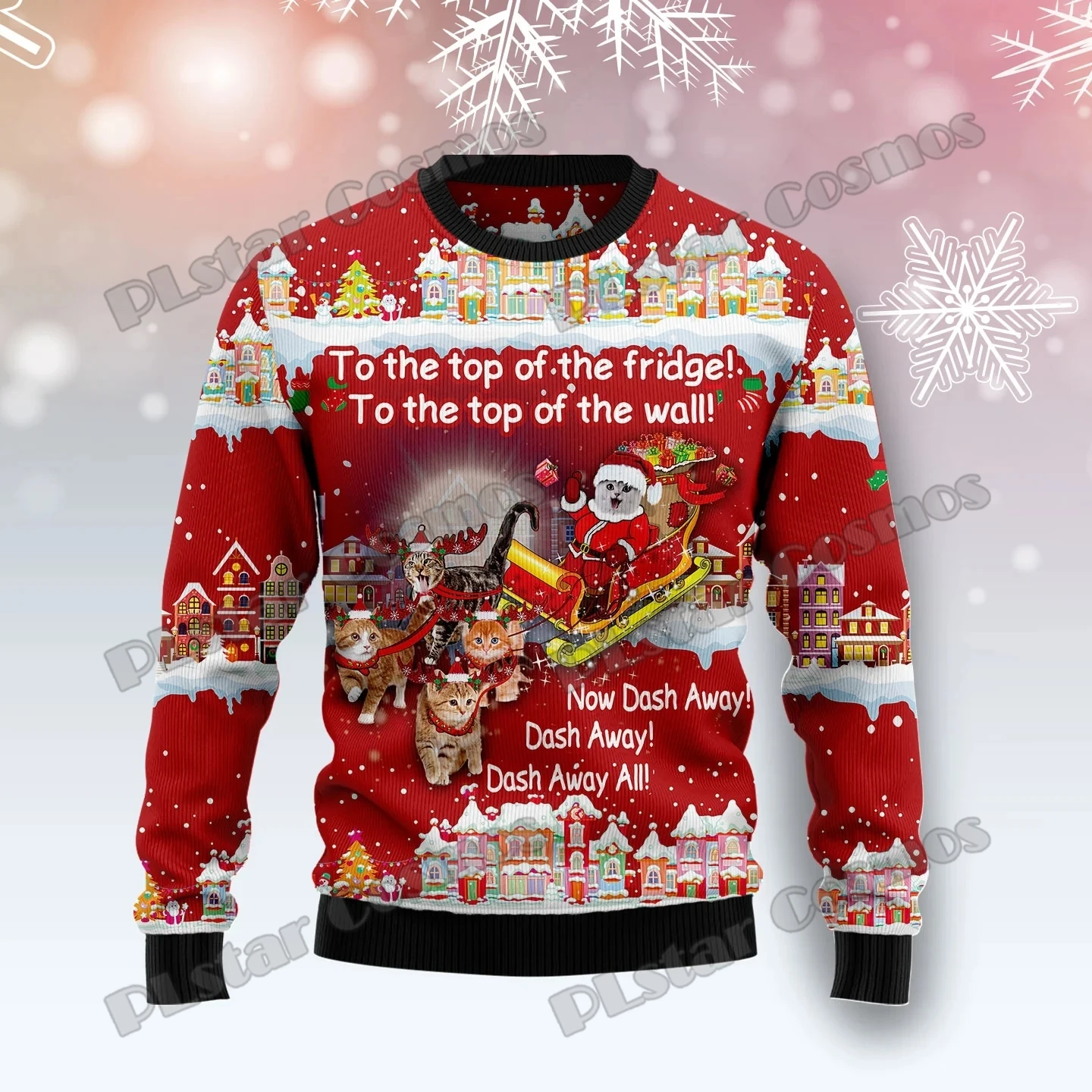 

PLstar Cosmos Cat Sleigh Christmas 3D Printed Fashion Men's Ugly Christmas Sweater Winter Unisex Casual Knitwear Pullover MYY19