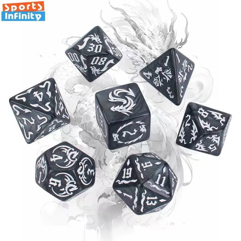 7pcs set Dragon Element Polyhedral Dice Set Number Dice Kit for Dnd COC Cthulhu TRPG Running Team Table Game Dnd Set game dice dice set