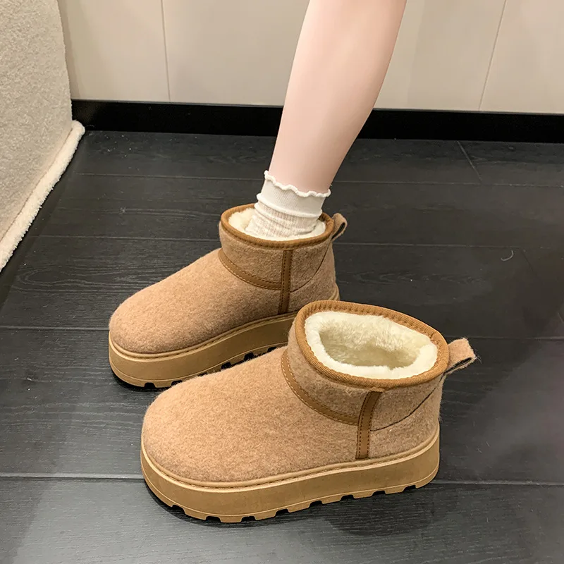 2026 Cross-border Warm Snow Boots for Women in Autumn and Winter New Fashion One-piece Round Toe Thick-soled Snow Boots Shoes