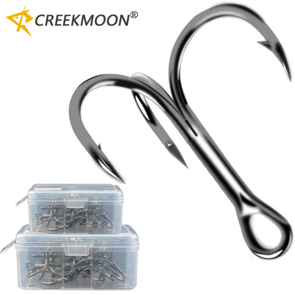 

50pcs/box Sharp High Steel Carbon Fishing Treble Hook Strong Crank Barbed Jig Hooks for Carp Sea Fishing Fly Tying Lure 2-14#