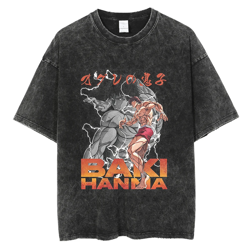 Anime Baki Haman Tshirts Harajuku Vintage 100% Cotton New Washed T Shirt For Men Hip Hop Streetwear Oversize T-shirt