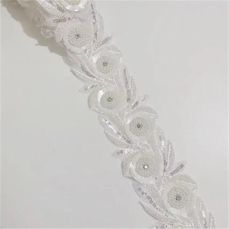 Description Picture 4 of item1 Yard Rhinestones Crystal Sequin Dress Applique beaded ribbon for wedding dress rhinestone lace and sew on diy fringe trim