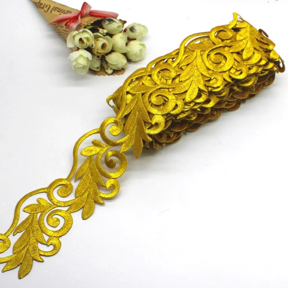 1 야드 골드 수 놓은 레이스 코스프레 드레스 아플리케 유럽 빈티지 Diy 의류 트림에 철