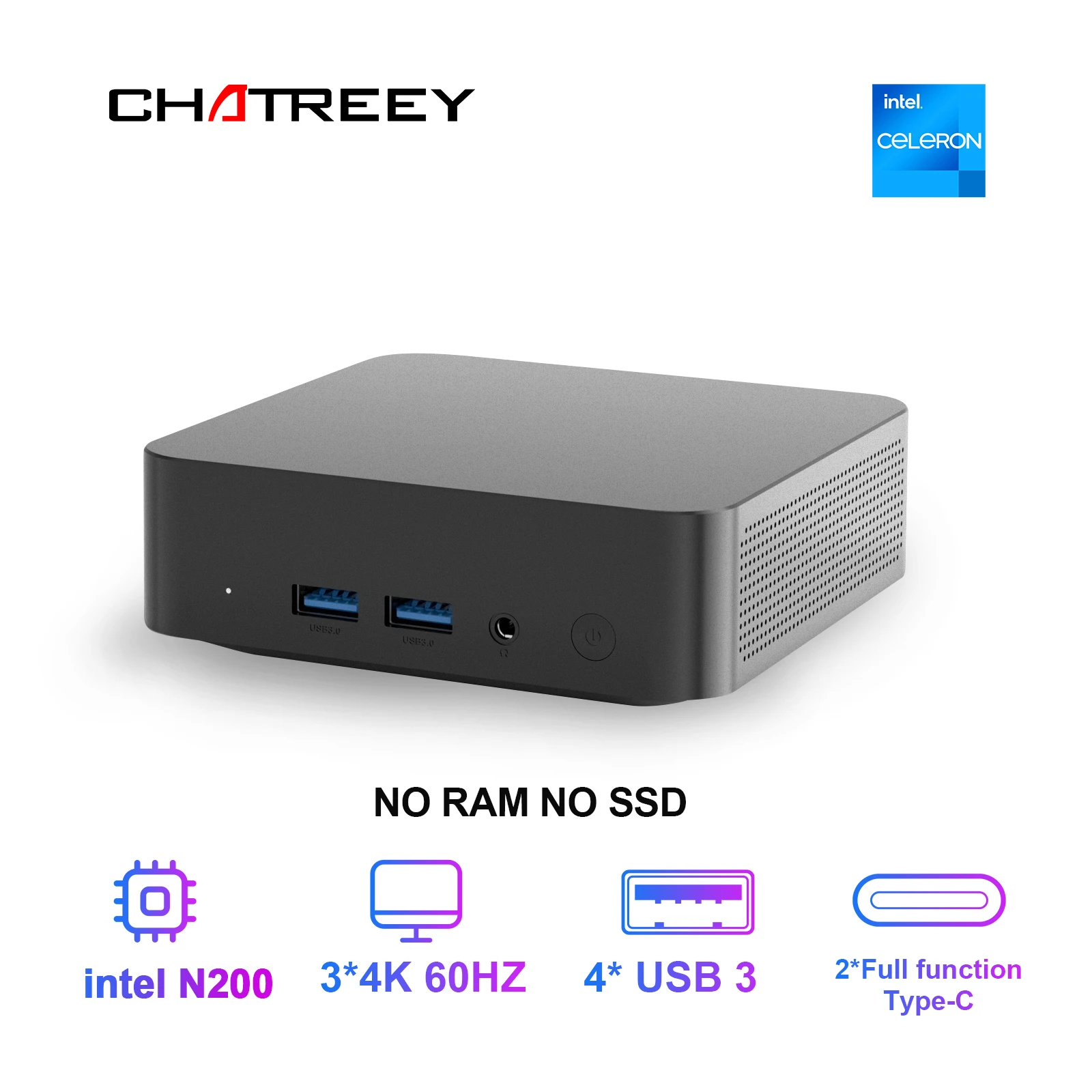 Chatreey Mini PC T9 N250 WIFI5 Windows 11 ultra small pocket computer dual SSD full function Type-C 4K 60Hz RGB output