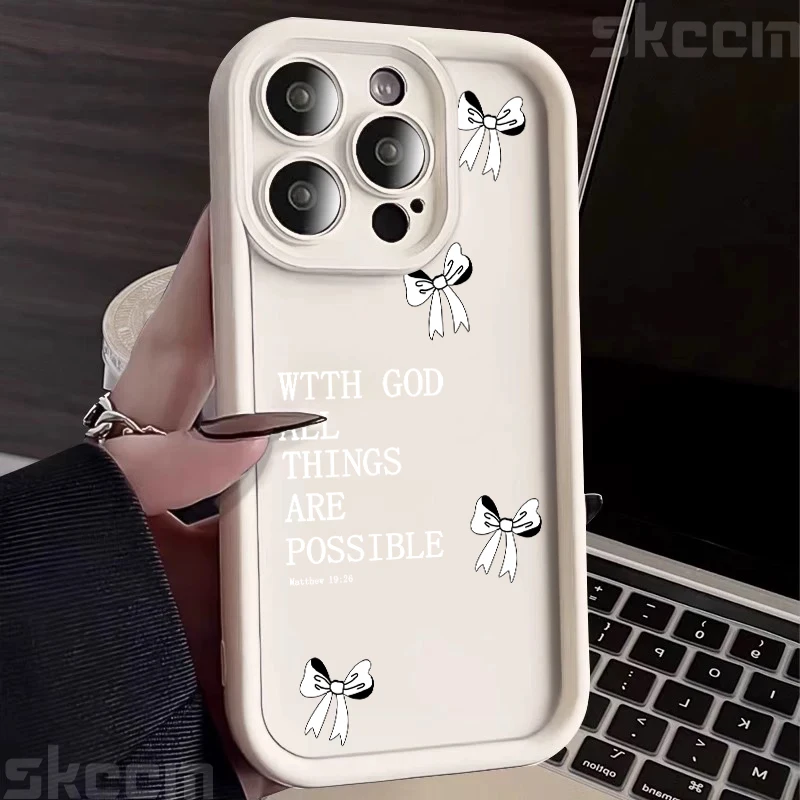 Chic Pink Girly Bow Slogan Silicone Matte Phone Case