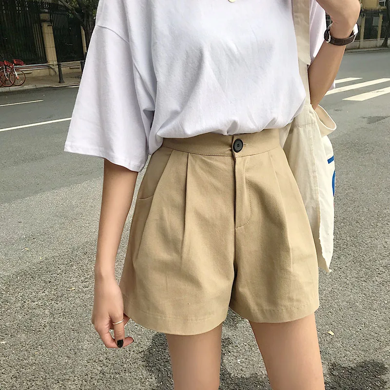 ladies clothes Summer Shorts Women High Waist Slim Wide Leg Pants Khaki Black 2021 New Female Students Harajuku Ladies Casual Suit Shorts skorts