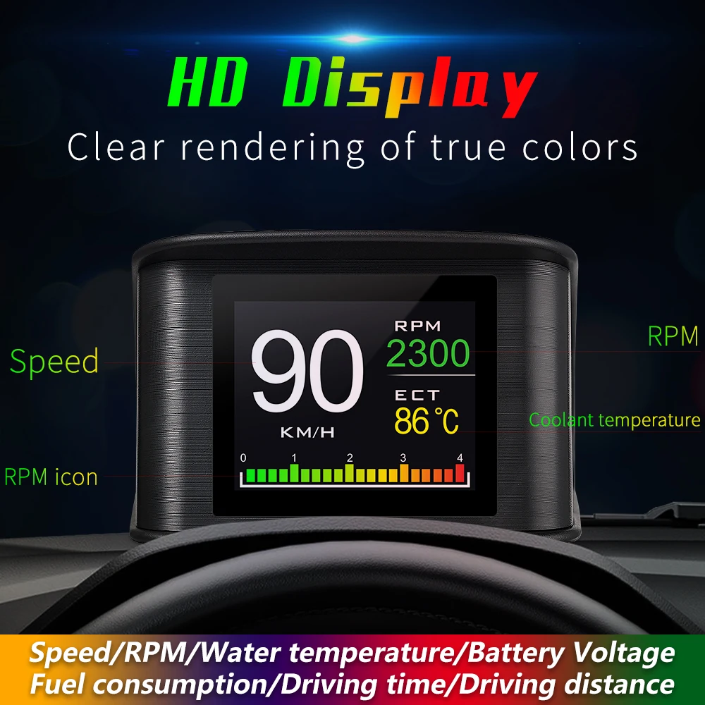 P10 Head Up Display On-board Computer Car Digital OBD2 Mileage OBD Driving Computer Display Speedometer Temperature Gauge