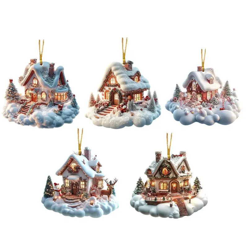 Christmas Decorations Acrylic Winter Village Houses Pendant Charming Snow House Pendant For home Family Holiday Xmas Tree christmas decorations