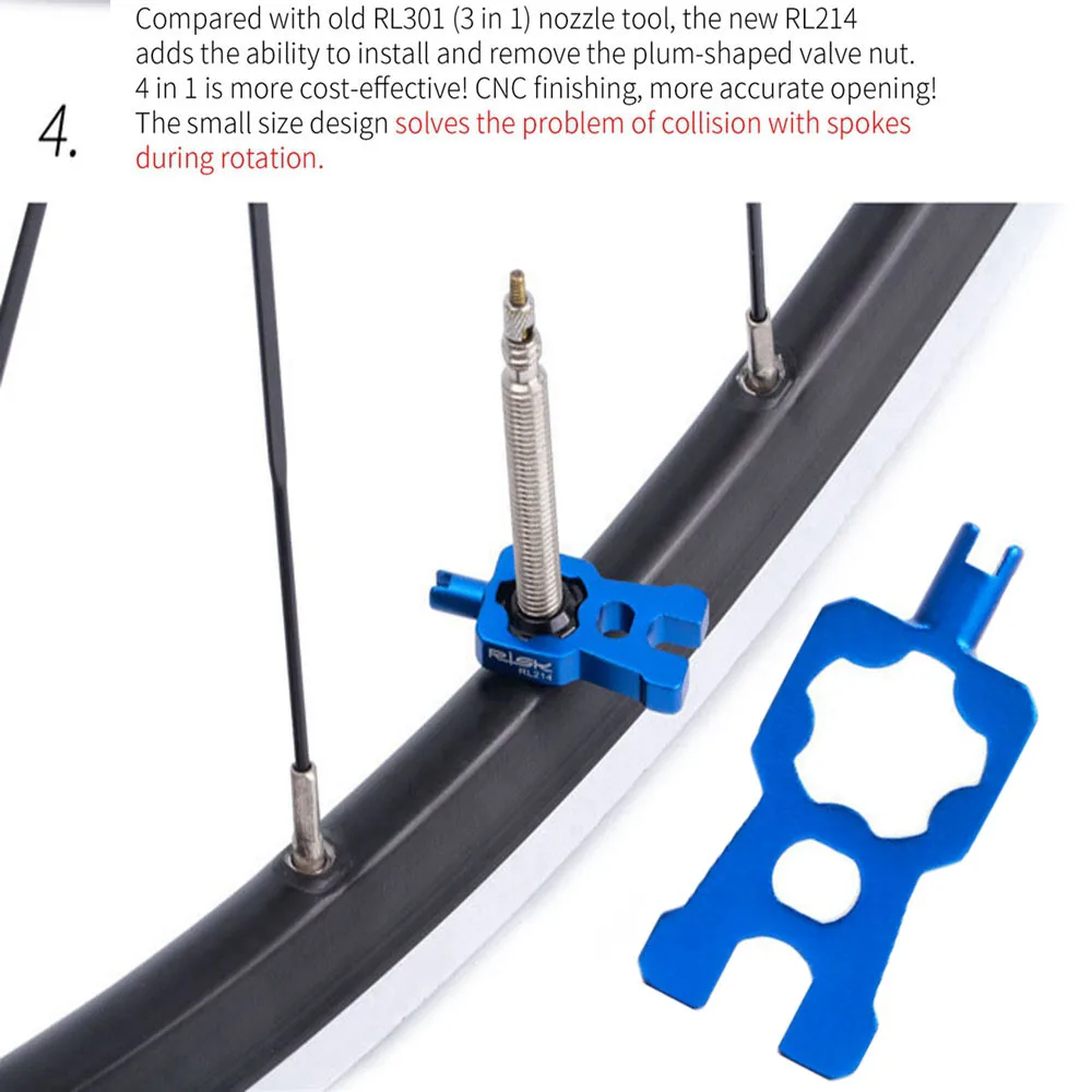 Bicycle Valve Tool 4 IN 1 Portable Bicycle Valve Wrench Multifunction Schrader/Presta Valve Core Disassembly Installation Tools MTB Road Bike