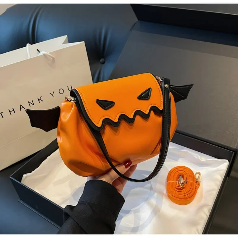 

2024 New Halloween Little Devil Pumpkin Bag Cute Contrast Color Pleated Cloud Bag Simple One Shoulder Crossbody Bag for Women