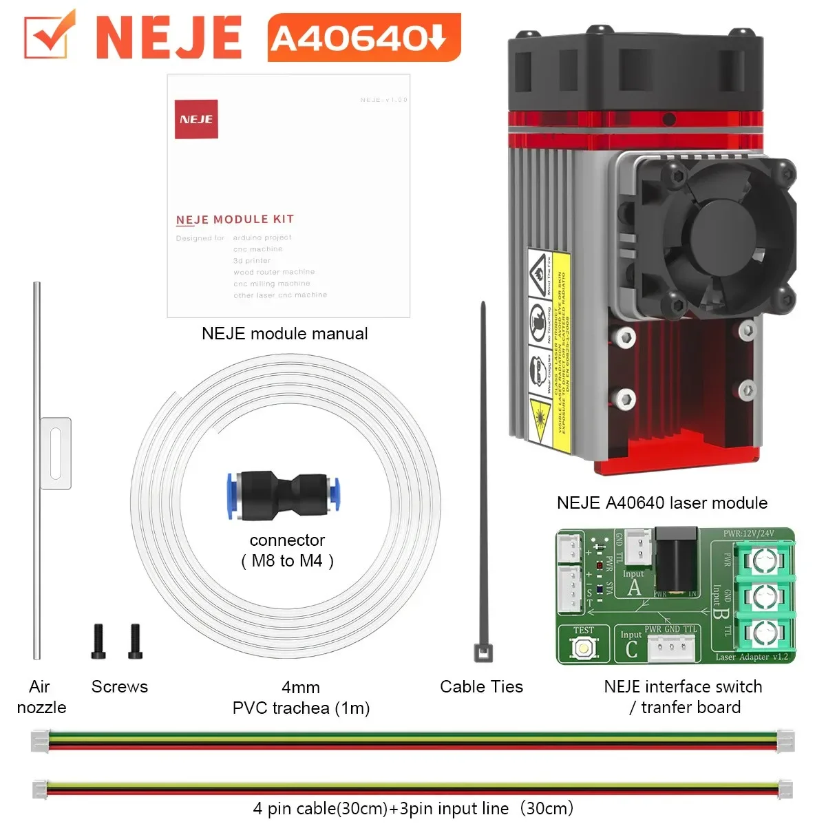 Laser Module Head NEJE A40640/A40630/N30820/E40/E80 450nm Blue Light TTL Module Set for Laser Engraver Wood Cutting