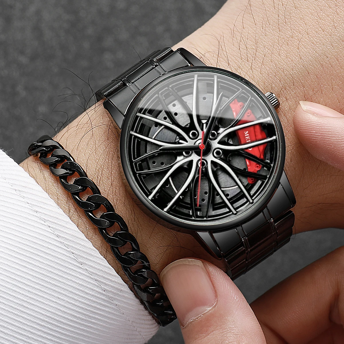 2PCs/Set Men's Style Watch Luxury Business Watch with Bracelet Set Hip Hop Party Luxury Analog Quartz Watch(Box not included)