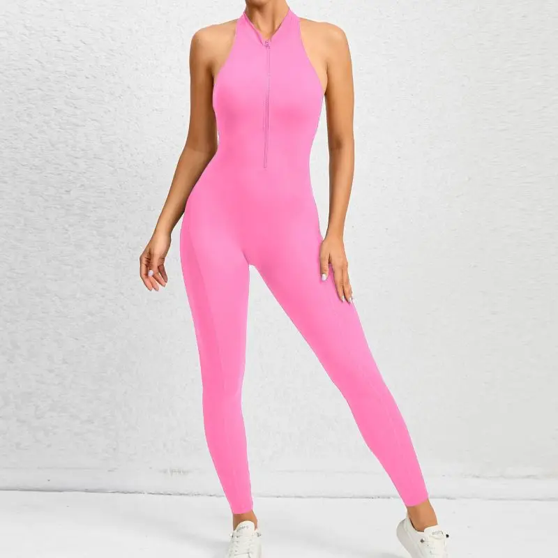 thumbnail image 1 of Conjunto deportivo de Yoga de una pieza para mujer, conjunto de gimnasio calado con cremallera, conjunto de entrenamiento de Fitness, ropa deportiva académica, 1 of 5