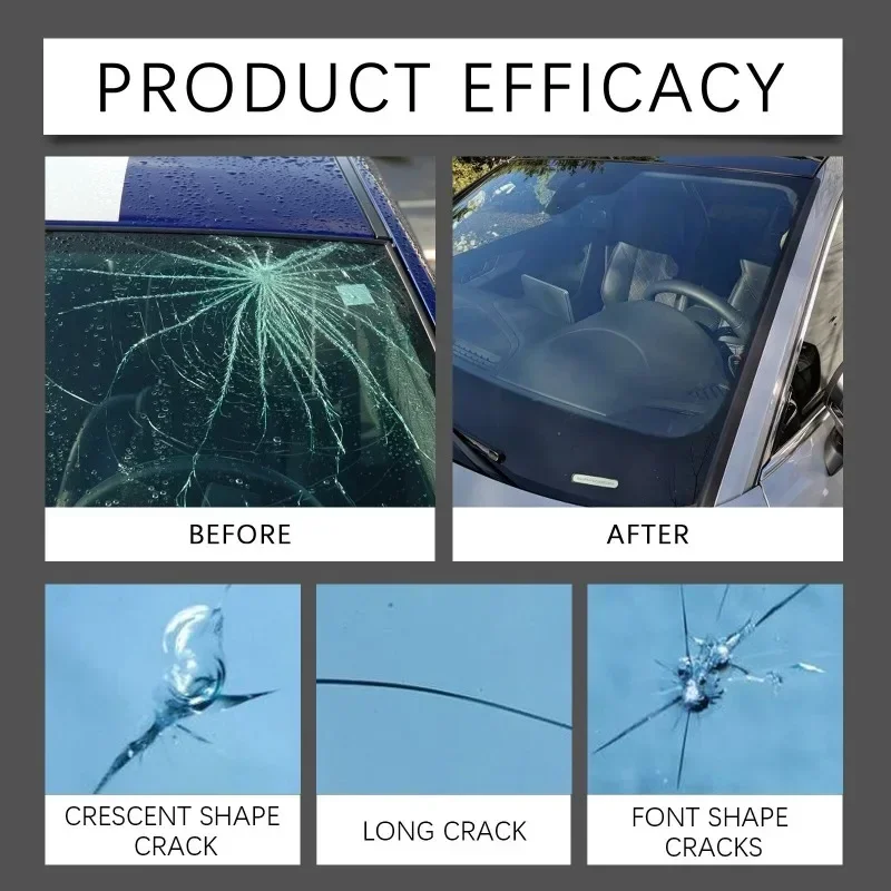 For Long Big Chip Crack Car Windshield Repair Tool Window Glass Windscreen Restoration Kit Renew Full Set Resin Cup Blade Film 3