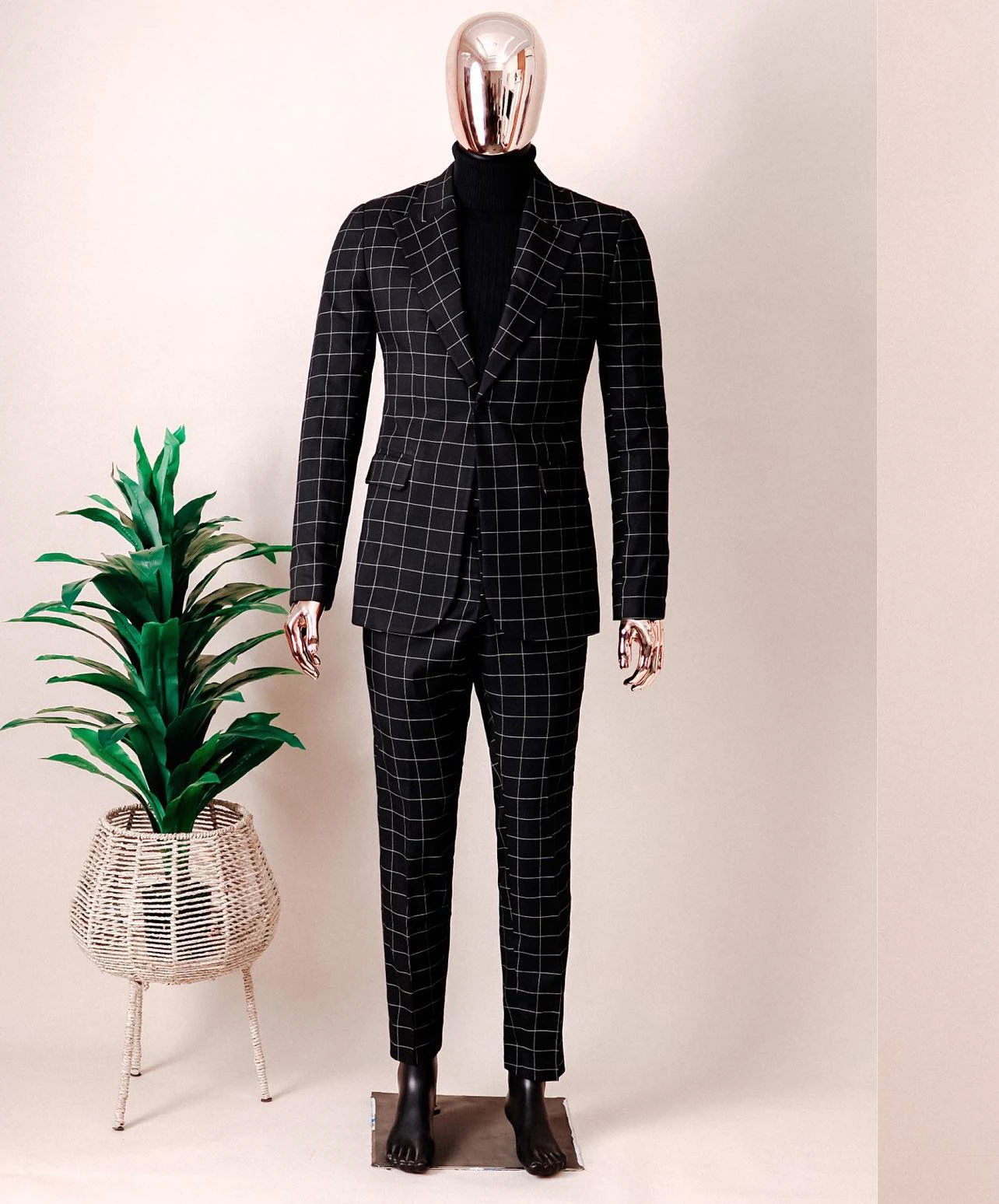 New Men's Suits Tailored 2 Pieces Blazer Pants One Button Wedding Peaked Lapel Plaid Cubes Stripes Formal Custom Made Plus Size