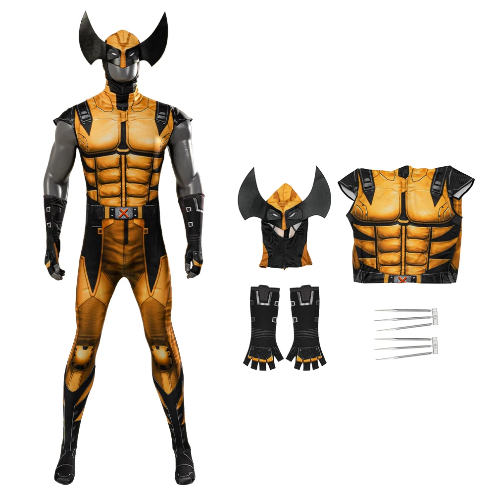 Halloween Superhero James Logan Costume Cosplay Golden Revolution Wolf Gold Combat Suit Zentai Body Stampato Al Laser