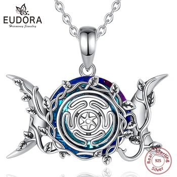 Eudora 925 Sterling Silver Hecate Wheel Necklace for Women Man Austrian Crystal Triple Moon Goddess Amulet Pendant Witch Jewelry