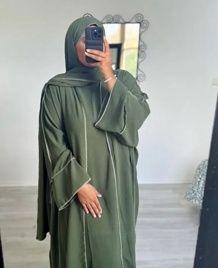 Abaya Kimono Matching Inner Hijab Dress Muslim 2 Piece Set Open Abayas for Women Dubai Kaftan Arabic Turkey Ramadan Islam Outfit