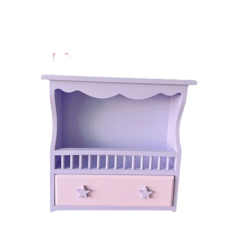 Pink Girl Heart Storage Shelves Wall Hanging Wooden Desktop Display Cabinet Children's Room Hanging Wall Decorative Rack