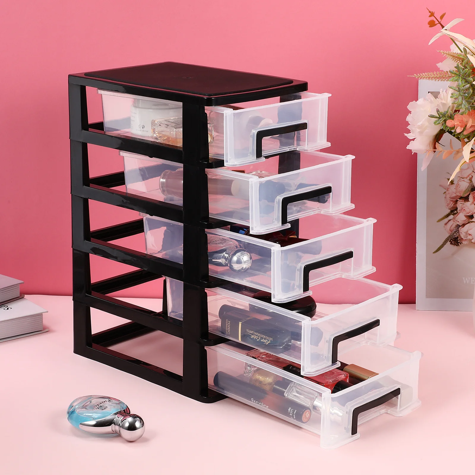 Drawer-type Storage Holder Desktop Organizer with Drawers Table Office Stackable Cabinet