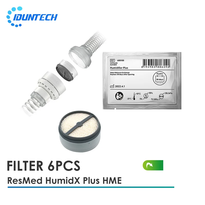 Compatible HumidX Plus HME Filters for ResMed AirMini, Replacement Waterless Humidifier Cartridges for CPAP Travel, 6 Pcs