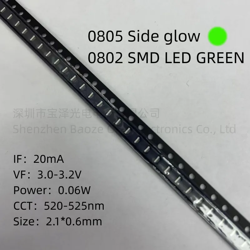 0802 Smd Led Verde 2.1*0.6Mm Perline Per Lampade Di Alta Qualità Ad Alta Luminosità 0805 Luminescenza Laterale