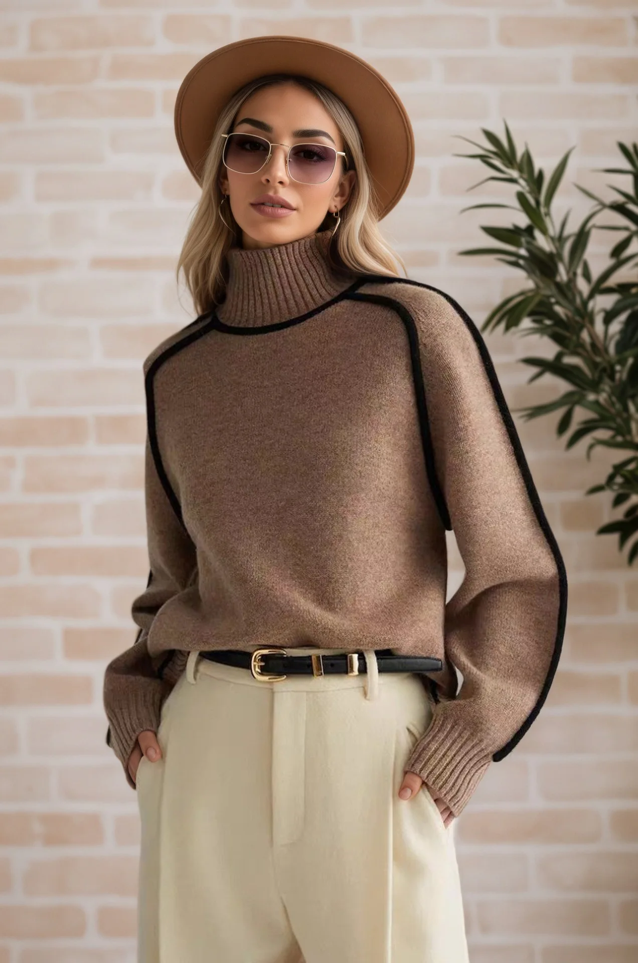 Autumn Winter Women Turtleneck Sweaters 2025 Casual Striped Long Sleeved Knitted Pullovers Regular Jumpers Streetwear Pullovers