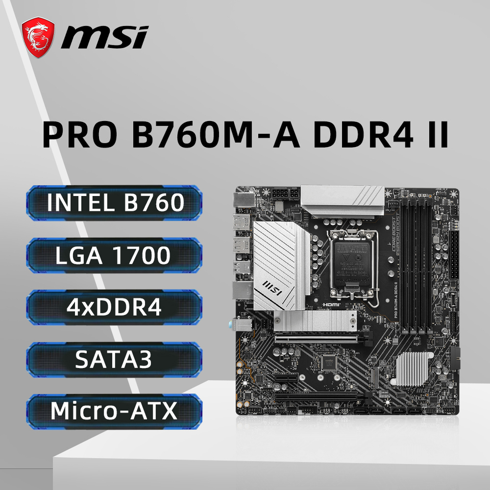 MSI PRO B760M-A DDR4 II Motherboard Support i9-14900KF i7-13790K i5-13600 CPU DDR4 5333MHz 128GB LGA 1700 HDMI NVME M.2 PCle 4.0