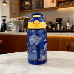 Children's Portable 480ml Water Bottle with Straw and Handle (Blue)