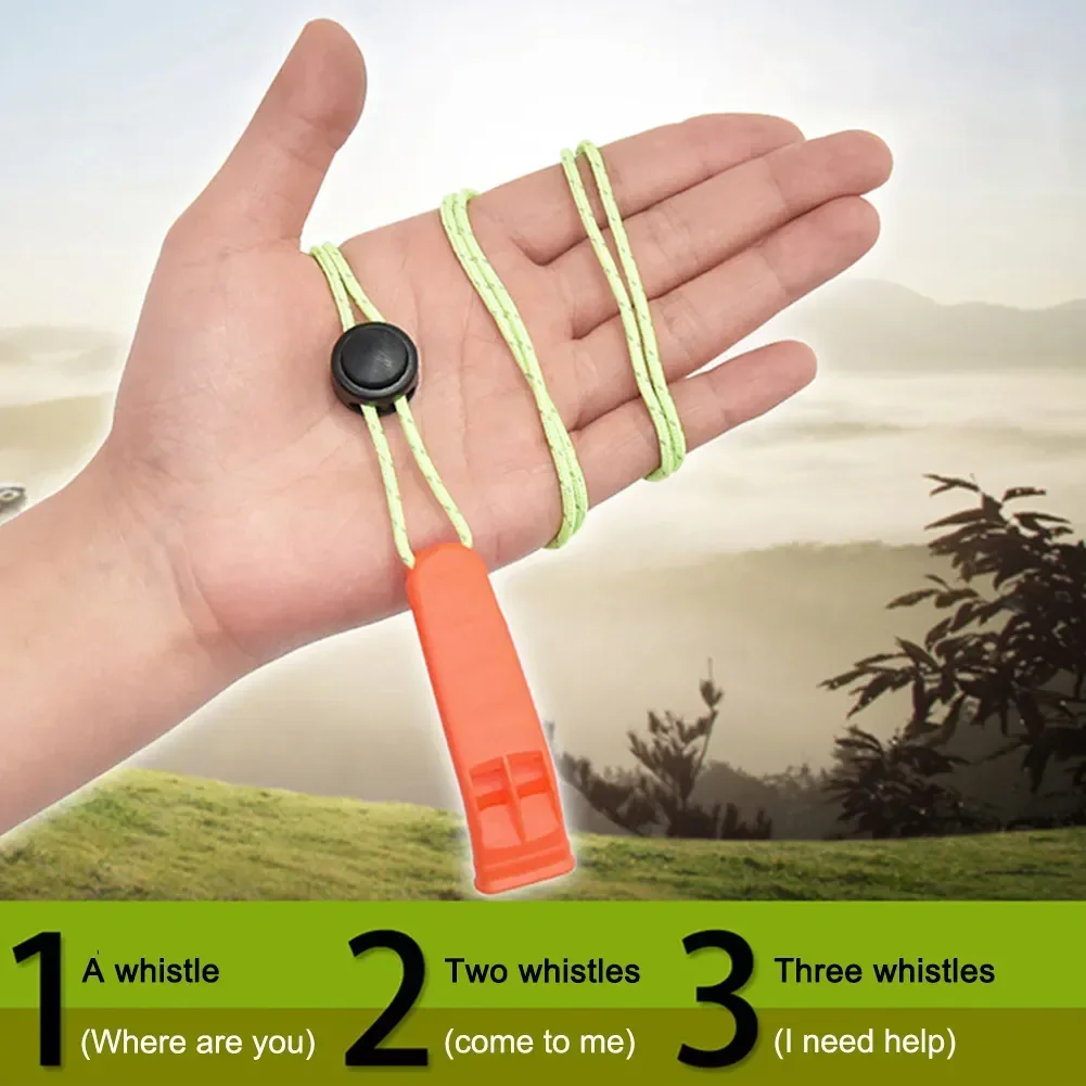 Plastic Outdoor Camping Hiking Survival Rescue Emergency Loud Whistle Sports Match Double Pipe Dual Band Whistle With Tail Rope Survival Whistle Sport Whistle Sports Whistle