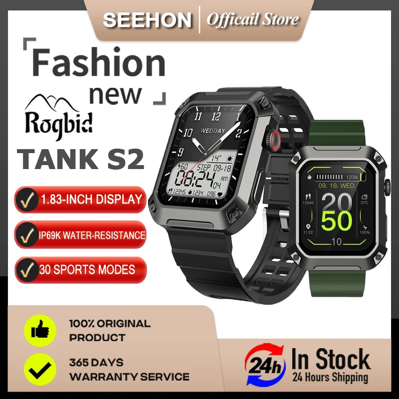 

Rogbid TANK S2 Military Smartwatch Men's 5ATM Waterproof Rugged Outdoor Sports Fitness Tracker Make Bluetooth Call Smart Watch