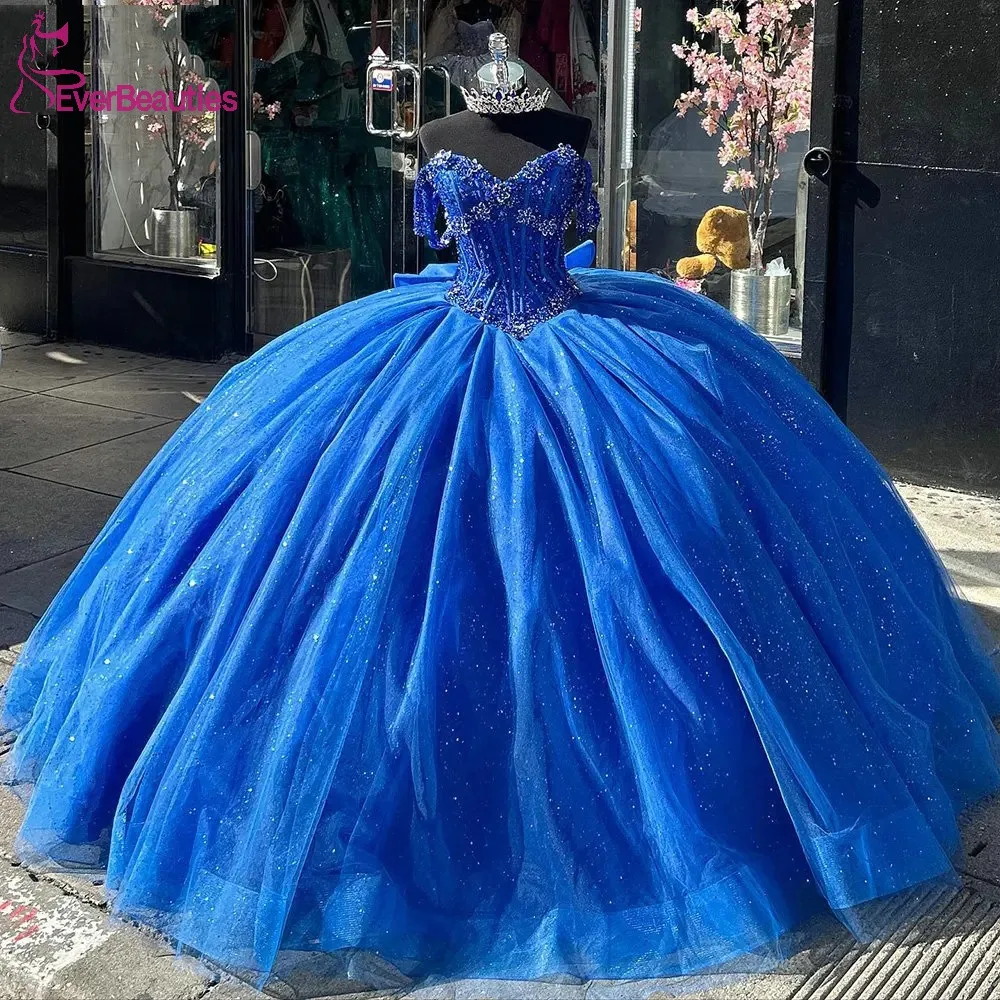 

Off Shoulder Quinceanera Dress Glittery Tulle Lace Ball Gown Sweet 15 Prom Dress for Juniors Party Vestidos De 15 Quinceañera